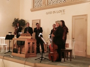 Perfomers taking a second bow with the Live Oak Baroque Orchestra Sunday, Oct 27, 13 in Petaluma