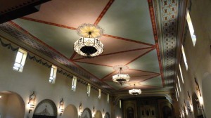 Every wall of the mission has so much art in it and I found the ceiling lights a nice compromise of old and new. We can perform as a string quintet,quartet, trio, duo and solo. We work with cantors as well.