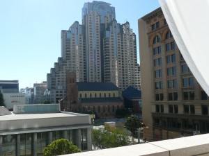 A view from our ceremony location window of other SF great old and new structures. 